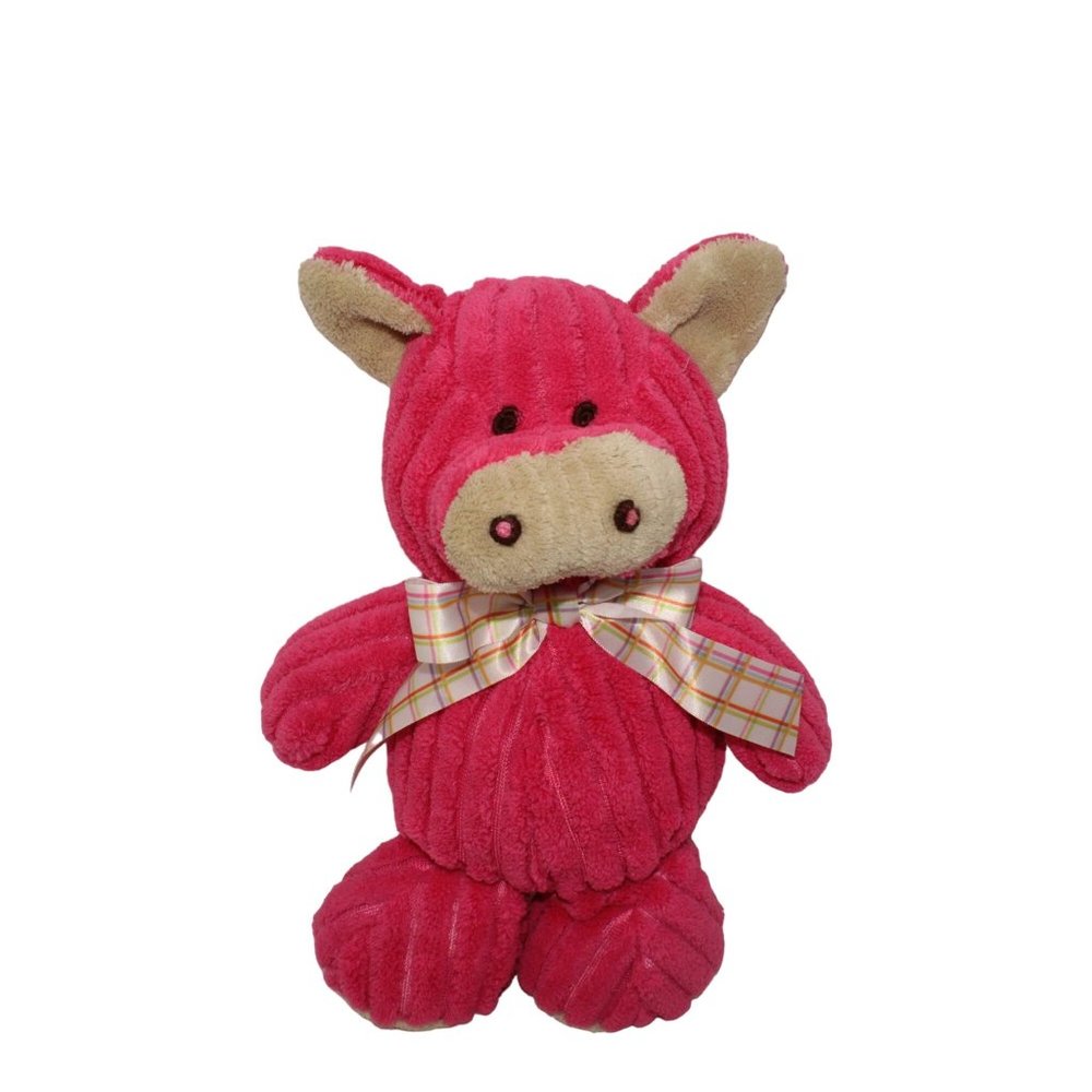 Vintage 2012 Animal Adventure Hot Pink Ribbed Corduroy Chenille Plush Pig 11"